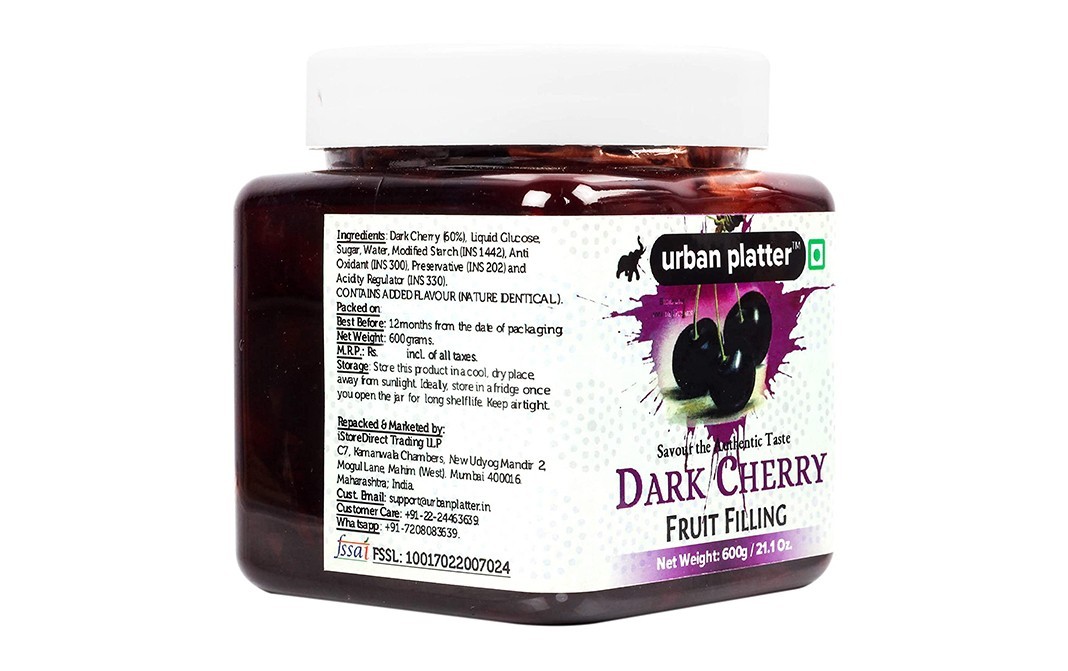 Urban Platter Dark Cherry Fruit Filling    Plastic Jar  600 grams